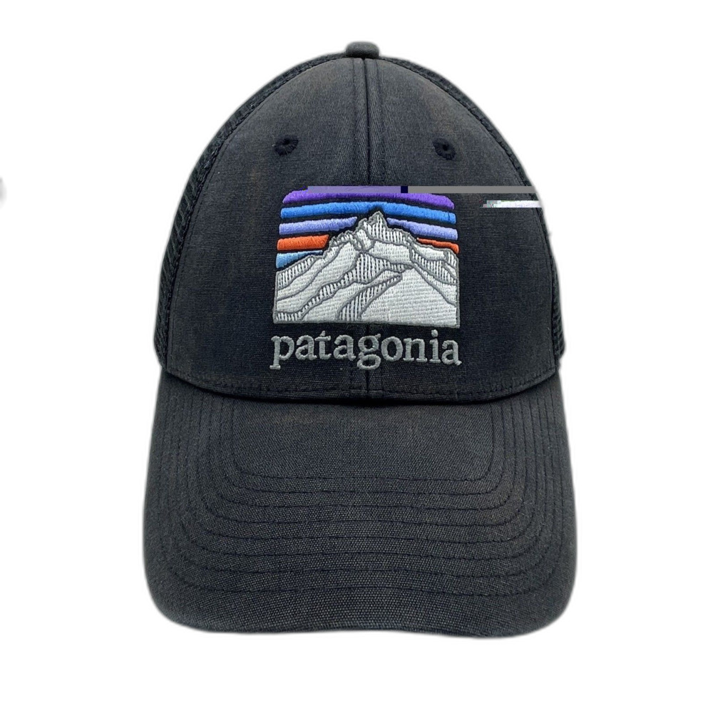 Patagonia Hat Cap Adjustable Black Embroidered Mesh Mens Mountains Casual Work *